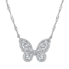 Designs by Gioelli レディース アクセサリー ネックレス・チョーカー・ペンダントトップ レース Designs by Gioelli Sterling Silver Cubic Zirconia Butterfly Pendant Neckl