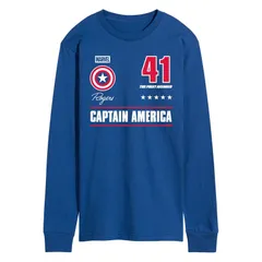 アニメキャラクター メンズ トップス Tシャツ キャップ グラフィック Licensed Character Mens Marvel Captain America Long Sleeve Graphic Tee Royal Blue ブルー