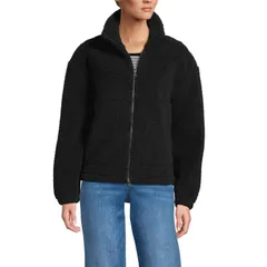 ランズエンド レディース アウター ジャケット・ブルゾン フリース Womens Lands End Zip Front Shearling Fleece Jacket Black ブラック