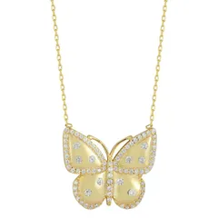 Sunkissed Sterling レディース アクセサリー ネックレス・チョーカー・ペンダントトップ レース Sunkissed Sterling Silver Cubic Zirconia Butterfly Necklace Gold Tone ゴール