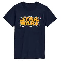 アニメキャラクター メンズ トップス Tシャツ ロゴ グラフィック Licensed Character Menstar Wars Logo Christmas Lights Graphic Tee Navy ネイビー