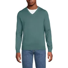 ランズエンド メンズ アウター ニット・セーター Vネック トール コットン Big Tallands End Fine Gauge Cotton VNeck Sweater Tourmaline