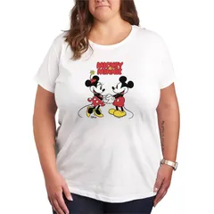 ディズニー レディース トップス Tシャツ プラスサイズ グラフィック Plusize Disneys Mickey Minnie Mouse Holding Hands Graphic Tee White ホワイト
