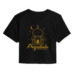 애니메이션 캐릭터 레이디스 탑스 T셔츠 크롭드 Licensed Character Juniors Disneys Aladdin Princess Jasmine Agrabah Cropped Tee Black 블랙