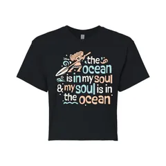 アニメキャラクター レディース トップス Tシャツ クロップド Licensed Character Juniors Disneys Moana The Ocean Is In My Soul Cropped Tee Black ブラック