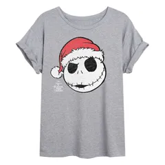 ディズニー レディース トップス Tシャツ Juniors Disneys The Nightmare Before Christmas Jack Skellington Santa Portrait Oversized Tee Heather Gray グレ