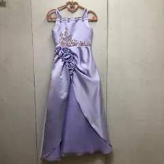 送料無料 子供ドレス 110cm ラベンダー 発表会 結婚式 ピアノ演奏会 フォーマル サテン 刺繍 花飾り付き　48302-5