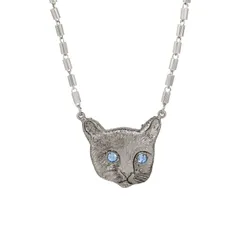 1928 レディース アクセサリー ネックレス・チョーカー・ペンダントトップ レース 1928 Silver Tone Cat 17in Face Crystal Necklace Blue ブルー