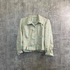 【T-628】JOLIET 東京ブラウス 花柄ブラウス レディース レトロ 総柄シャツ ミントグリーン 長袖ブラウス ヴィンテージ風 古着 昭和レトロ 日本ブランド 春服 柄シャツ