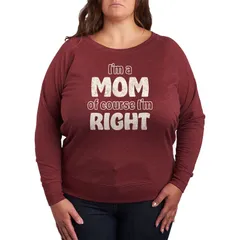 アニメキャラクター レディース トップス Tシャツ プラスサイズ パイル グラフィック Licensed Character Plusize Im A Mom Of Course Im Right French Terry Long Sleeve Graphi