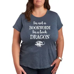 アニメキャラクター レディース トップス Tシャツ プラスサイズ グラフィック Licensed Character Plus Im A Book Dragon Graphic Tee Heather Blue ヘザー
