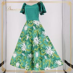 【美品 日本製 フラダンス衣装】グリーン Paondor ワンピース ドレス 白 美品 日本製 フラダンス衣装】グリーン Paondor ワンピース ドレス 白