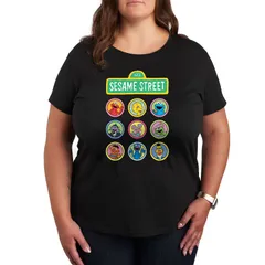 アニメキャラクター レディース トップス Tシャツ プラスサイズ グラフィック Licensed Character Plusesame Street Character Grid Graphic Tee Black ブラック