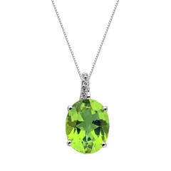 Gemminded レディース アクセサリー ネックレス・チョーカー・ペンダントトップ Gemminded Sterling Silver Peridot andiamond Accent Oval Pendant Green グリーン