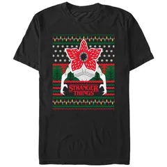 アニメキャラクター メンズ トップス Tシャツ セーター グラフィック Licensed Character Menstranger Things Demogorgon Ugly Sweater Graphic Tee Black ブラック