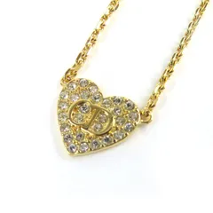 極美品△Christian Dior クリスチャンディオール N3477WOMCY Clair D Lune クレール ディー リュヌ ラインストーン CDロゴ ハート ネックレス 44cm ゴールド 箱・保存袋付き レディース 定価78,000円