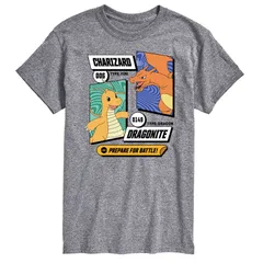 アニメキャラクター メンズ トップス Tシャツ グラフィック Licensed Character Mens Pokemon Dragonite and Charizard Graphic Tee Gray グレー