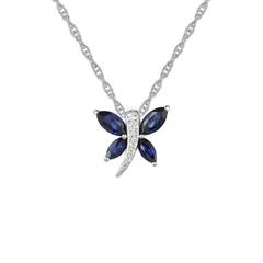 アンブランデッド レディース アクセサリー ネックレス・チョーカー・ペンダントトップ レース Unbranded Sterling Silver LabCreated Blue White Sapphire Butterfly Pendant Necklace