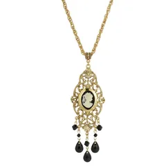 1928 レディース アクセサリー ネックレス・チョーカー・ペンダントトップ レース 1928 Gold Tone Black Oval Cameo Locket Necklace Black ブラック