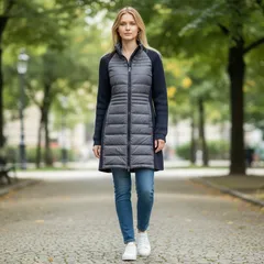 K00141 ADOLFO DOMINGUEZ メリノウール切替 ダウンニットコート ネイビー XS ロングコート 秋冬