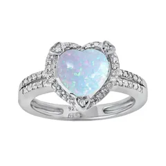 Gemminded レディース アクセサリー リング Gemminded Sterling Silver LabCreated Opal andiamond Accent Heart Frame Ring Opal シルバー