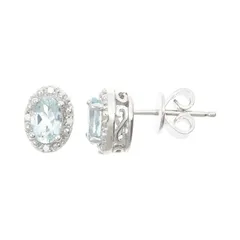Celebration Gems レディース アクセサリー ピアス・イヤリング Celebration Gemsterling Silver Aquamarine Diamond Accent Oval Halo Stud Earringsterling シル