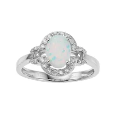 Gemminded レディース アクセサリー リング Gemminded Sterling Silver LabCreated White Opal White Topaz Oval Halo Ring Sterling ホワイト