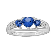 Gemminded レディース アクセサリー リング Gemminded Sterling Silver LabCreated Sapphire andiamond Accent Heart 3Stone Ring Sapphire サファイア