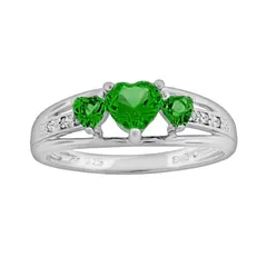 Gemminded レディース アクセサリー リング Gemminded Sterling Silver LabCreated Emerald andiamond Accent Heart 3Stone Ring Emerald エメラルド