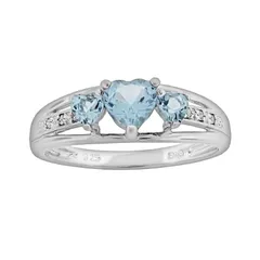 Gemminded レディース アクセサリー リング Gemminded Sterling Silver LabCreated Aquamarine andiamond Accent Heart 3Stone Ring Aqua アクア
