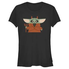 스타 워즈 레이디스 탑스 티셔츠 그래픽 Juniors Star Wars The Mandalorian Grogu Halloween Devil Costume Fitted Graphic Tee Black 블랙