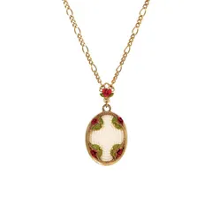 1928 レディース アクセサリー ネックレス・チョーカー・ペンダントトップ レース 1928 Gold Tone Simulated Pearl Bead Oval Rose Pendant Necklace Red レッド