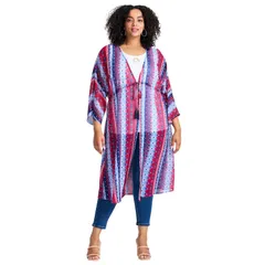 アベニュー レディース アウター ニット・セーター プラスサイズ Avenue Womens Plusize TieFront Duster wrap Americana Geo Stripe ストライプ