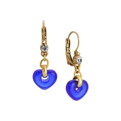 1928 レディース アクセサリー ピアス・イヤリング 1928 Gold Tone Glass Heart Drop Earrings Blue ブルー