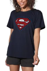 アニメキャラクター レディース トップス Tシャツ ロゴ グラフィック Licensed Character Juniors DComicsuperman 4th of July Logo Loose Fit Graphic Tee Navy ネイビー