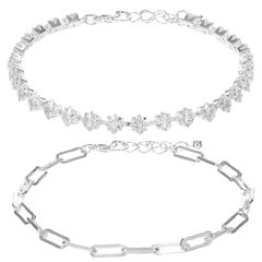 엄브랜디드 레이디스 액세서리 팔찌 팔찌 앵클릿 Unbranded Cubic Zirconia Chain Bracelet Set Gold Tone 골드