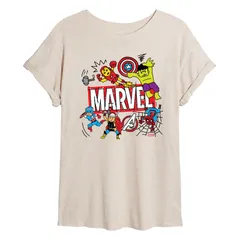 マーベル レディース トップス Tシャツ Juniors Marvel Group Doodle Oversized Tee Beige ベージュ