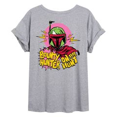 스타 워즈 레이디스 탑스 티셔츠 Juniors Star Wars Bounty Hunter On The Hunt Oversized Tee Heather Gray 회색