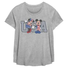 ディズニー レディース トップス Tシャツ プラスサイズ グラフィック Disneys Mickey Mouse And Minnie Mouse USAmericana Plusize Flowy Graphic Tee Heather Gray グレー