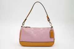 コーチ シグネチャー アクセサリーポーチ ミニ ハンドバッグ 6094 キャンバス レザー ピンク COACH 5618h