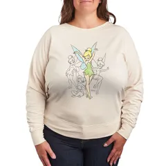 ディズニー レディース トップス Tシャツ プラスサイズ パイル Disneys Tinker Bell Plusize Sketches French Terry Long Sleeve Tee Beige ベージュ