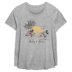 ディズニー レディース トップス Tシャツ プラスサイズ グラフィック Disneys Mickey Mouse Minnie Mouse Beach Run Fun Plusize Flowy Graphic Tee Heather Gray グレー