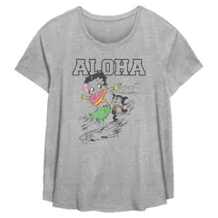 アニメキャラクター レディース トップス Tシャツ プラスサイズ グラフィック Licensed Character Plusize Betty Boop Surfing Aloha Flowy Graphic Tee Heather Gray グレー