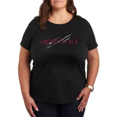 アニメキャラクター レディース トップス Tシャツ プラスサイズ レース ロゴ グラフィック Licensed Character Plusize A Quiet Place Logo Graphic Tee Black ブラック