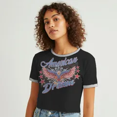 アンブランデッド レディース トップス Tシャツ グラフィック Unbranded Juniors Grayson Threads The Label American Dream Baby Ringer Patriotic Graphic Tee Cavia
