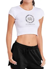 アニメキャラクター レディース トップス Tシャツ ロゴ Licensed Character Juniors White Lotus Cosmic Logo Baby Rib Tee White ホワイト