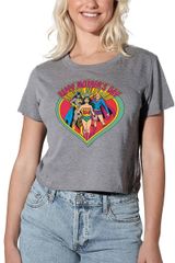 애니메이션 캐릭터 레이디스 탑스 티셔츠 Licensed Character Womens Justice League Mothers Day Crop Tee Heather Gray 회색