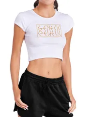 アニメキャラクター レディース トップス Tシャツ ロゴ Licensed Character Juniors Genesis Mirror Logo Crop Top White ホワイト