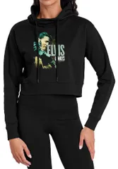 アニメキャラクター レディース トップス Tシャツ クロップド パーカー Licensed Character Juniors Elvis Presley The Original King Cropped Hoodie Black ブラック