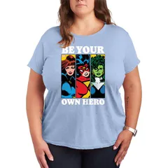 マーベル レディース トップス Tシャツ プラスサイズ グラフィック Plusize Marvel Be Your Own Hero Graphic Tee Heather Chambray Blue ヘザー
